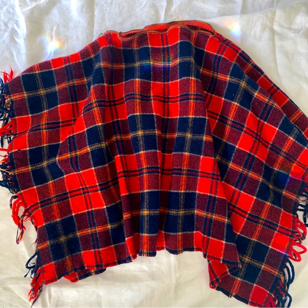 Vintage Pendleton Plaid Red and Blue Women's Blanket Cape